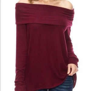 Maroon Off The Shoulder or Cowl Neck Long Sleeve